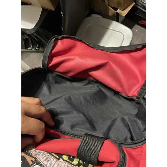 Nike Red Gym/Duffle Bag Shoulder Strap White Swoosh Black Accent Swirl Pattern - Picture 3 of 6